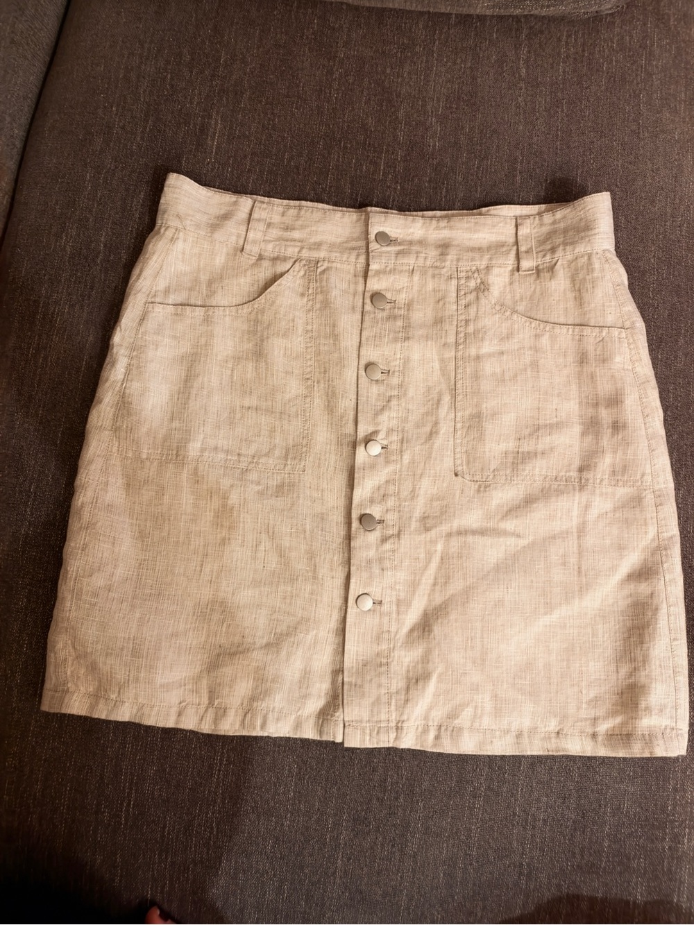 Hamptonite New York Classic Button-Front Mini Skirt in Beige Large